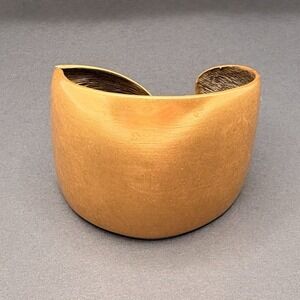 Vintage KJL Kenneth Jay Lane Brushed Gold Tone Hinged Cuff Bracelet Wide Chunky